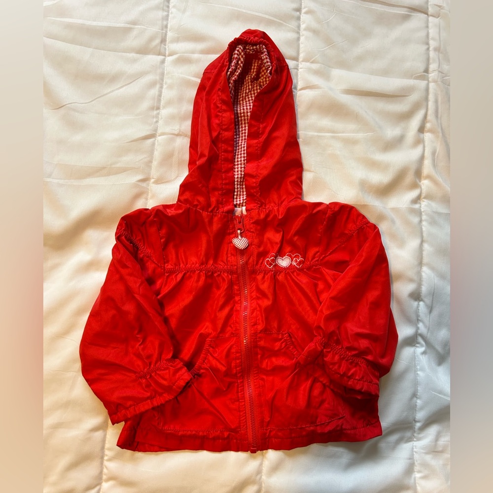 Baby Q Red Windbreaker style jacket with Heart details Sz 12M
